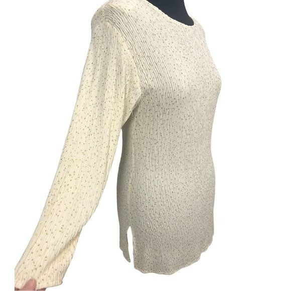 VTG Ivory w/ Gold metallic Dots COPY CATS Long Sleeve Crinkle Mini Dress L/XL