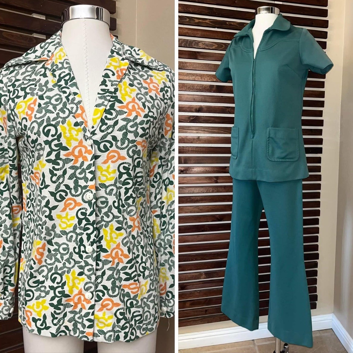 3 PC GIRL SCOUT LEADER 1970s Vintage Button Shirt, Green Zip Smock & Pants Set
