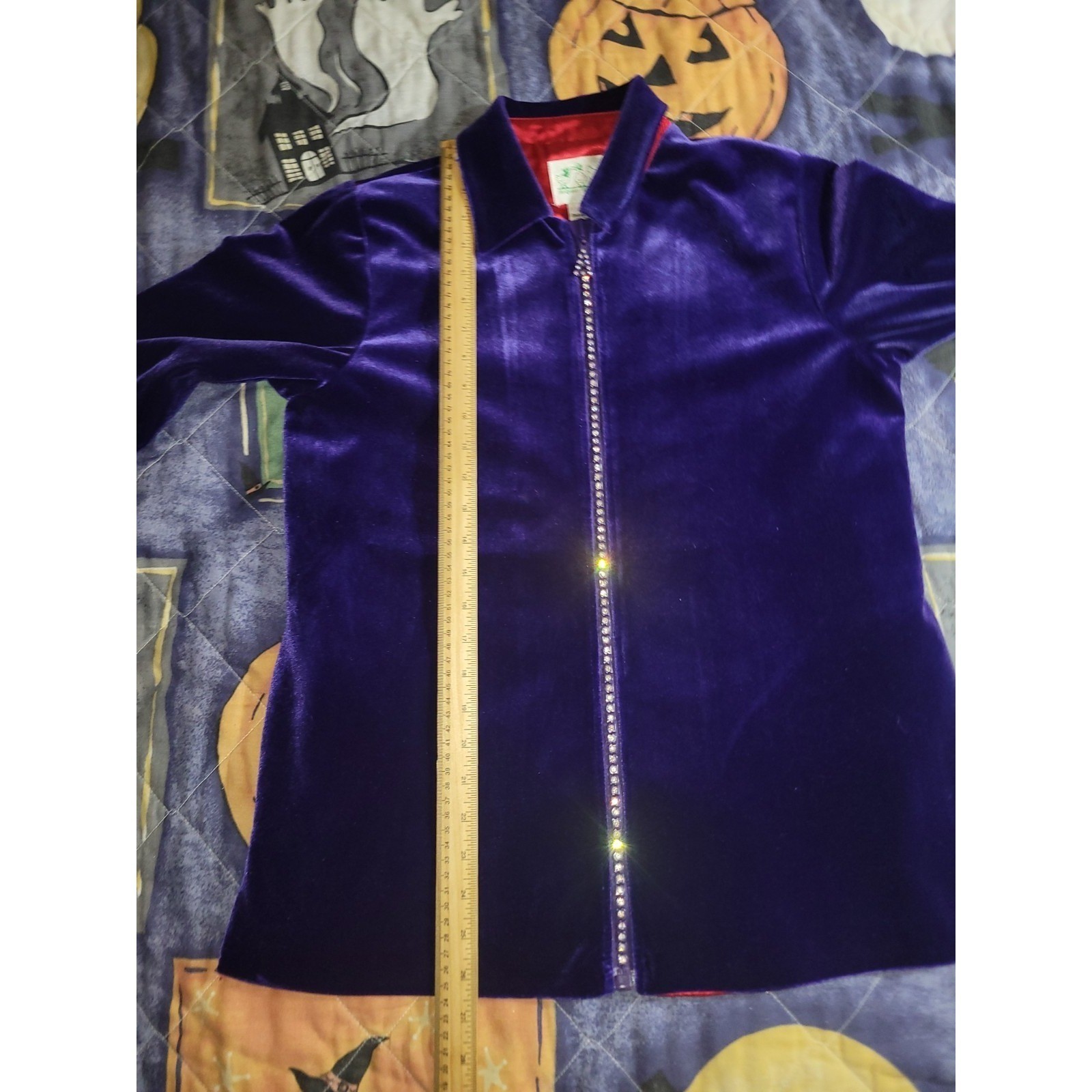 Vintage Quacker Factory Sweater Velvet Bedazzled Zipper Women’s Small Purple 80s