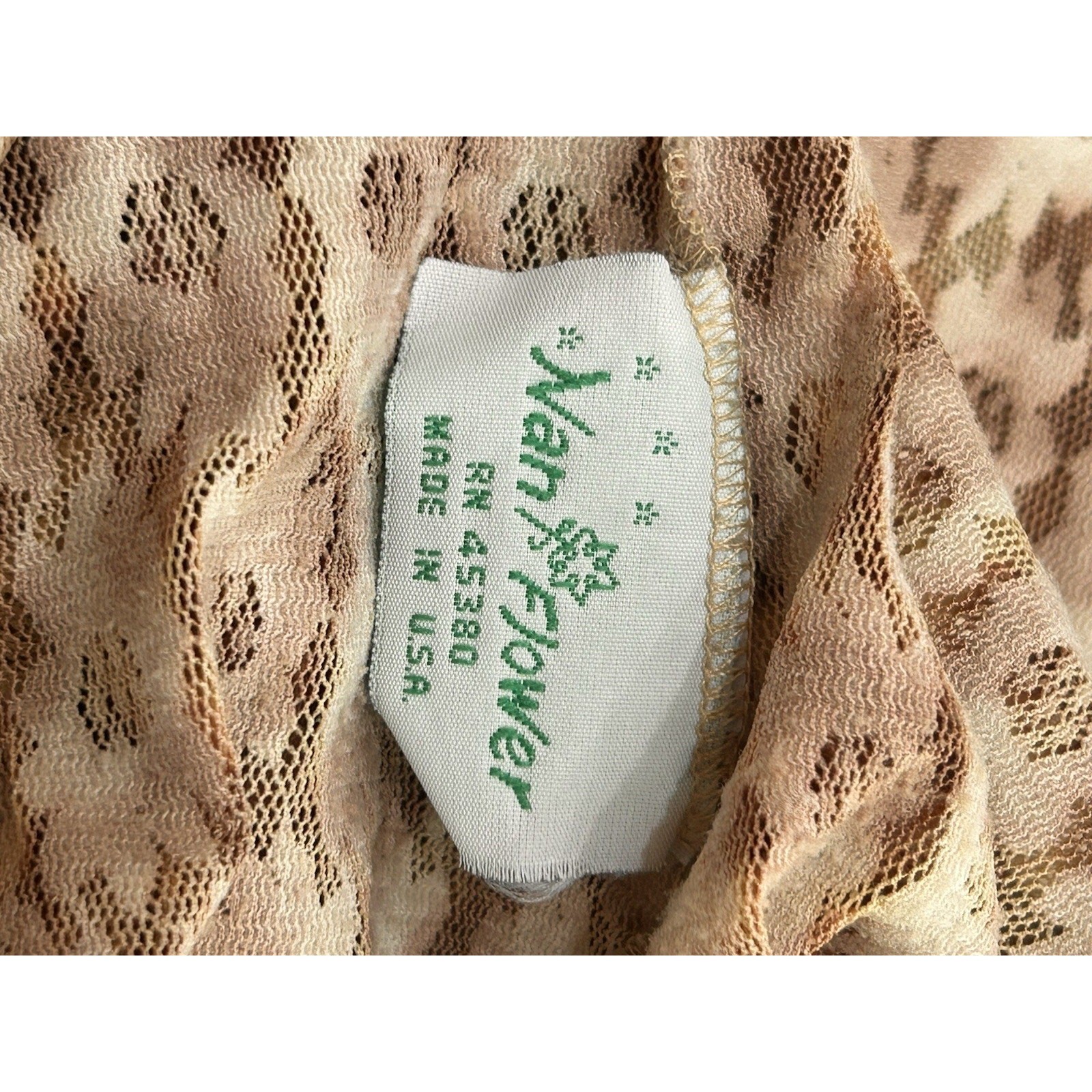 Vintage 90s Leopard Print Mesh Slip Nightgown Lingerie Made USA Small ^