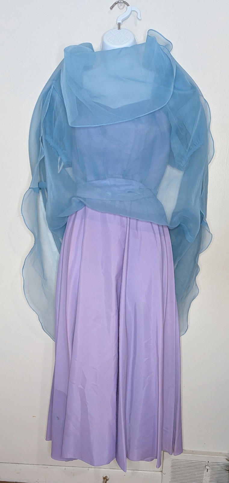 VTG 80s Blue/Lavender Taffeta Prom Dress Puff Sleeve Bridgerton Formal Gown