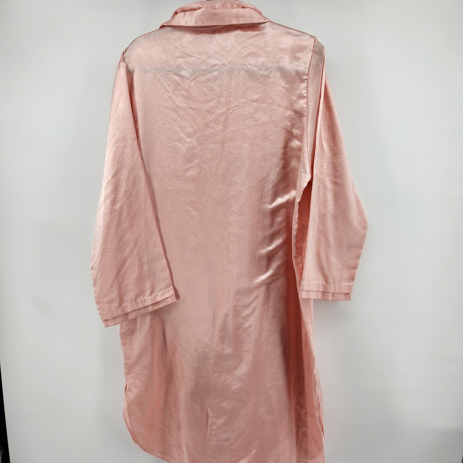 Vintage Vanity Fair Nightshirt Peach Pink Satin Floral Jacquard Button Front M