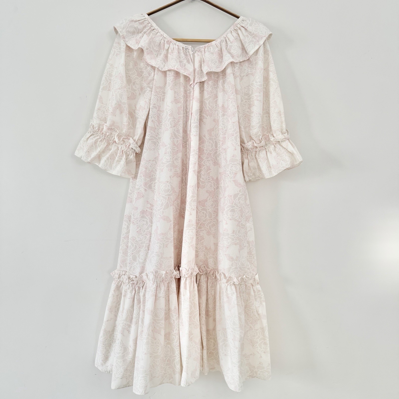 VTG 1980s Pomare Floral Maxi Dress Pink Cottagecore Prairie Puff Sleeve Ruffle 8