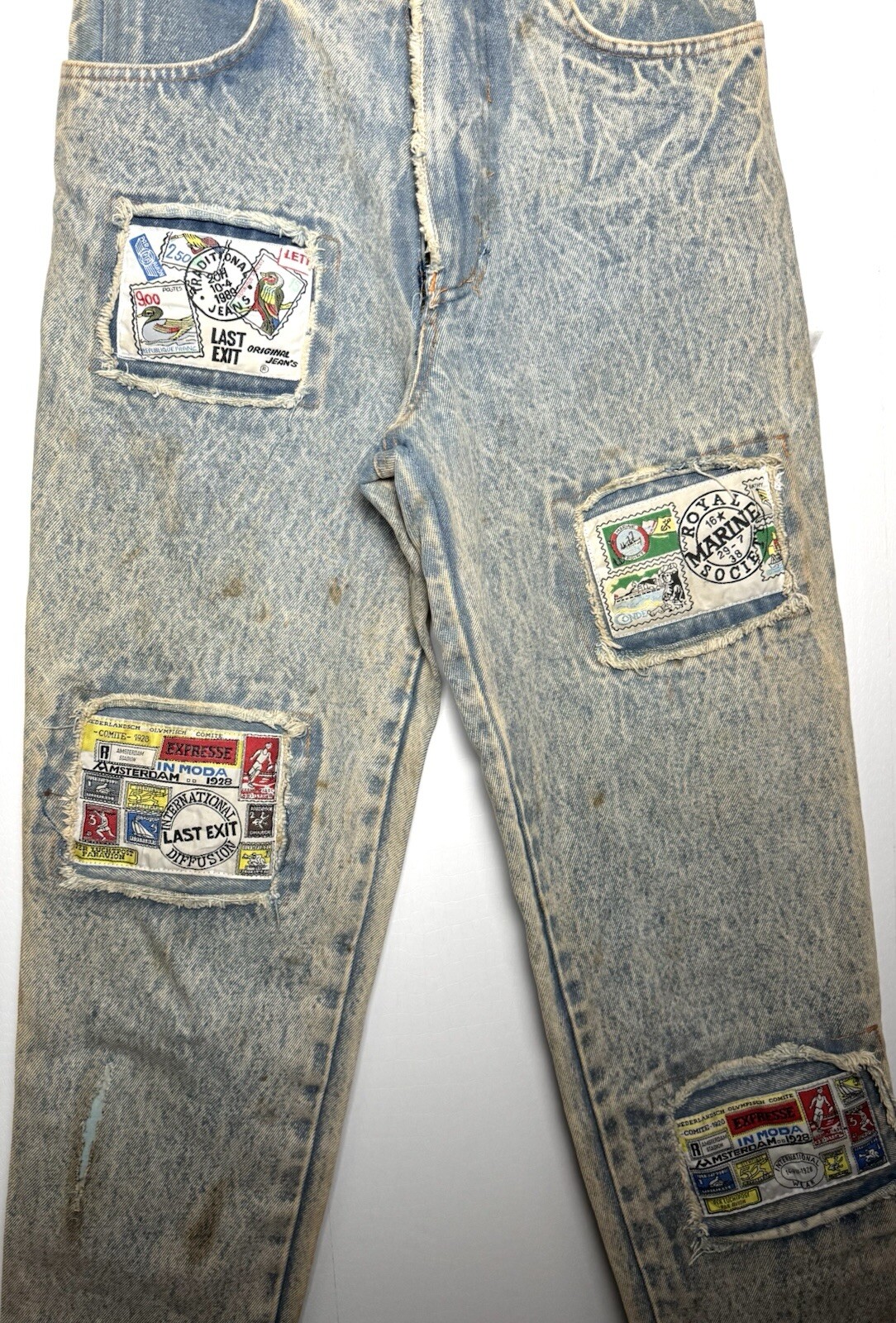 Vtg 80s Acid Wash Grunge Patchwork Jeans Punk Distressed High Waist 27×30