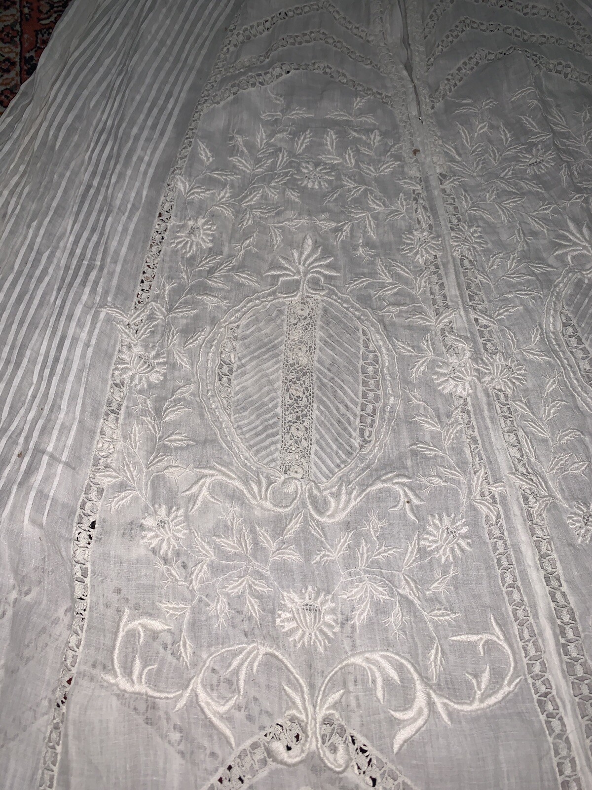 Rare 19th-Beginning of 20th Century Hand Made Lace & Embroidered Batiste Skirt