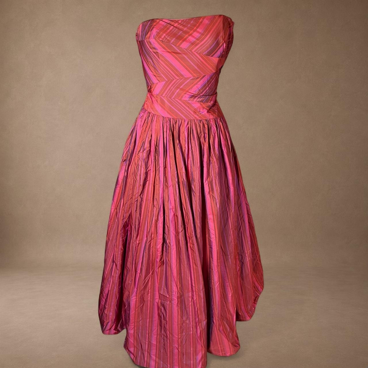 Vintage David Meister Strapless Pink Taffeta Homecoming Dress 12 90s Prom Gown