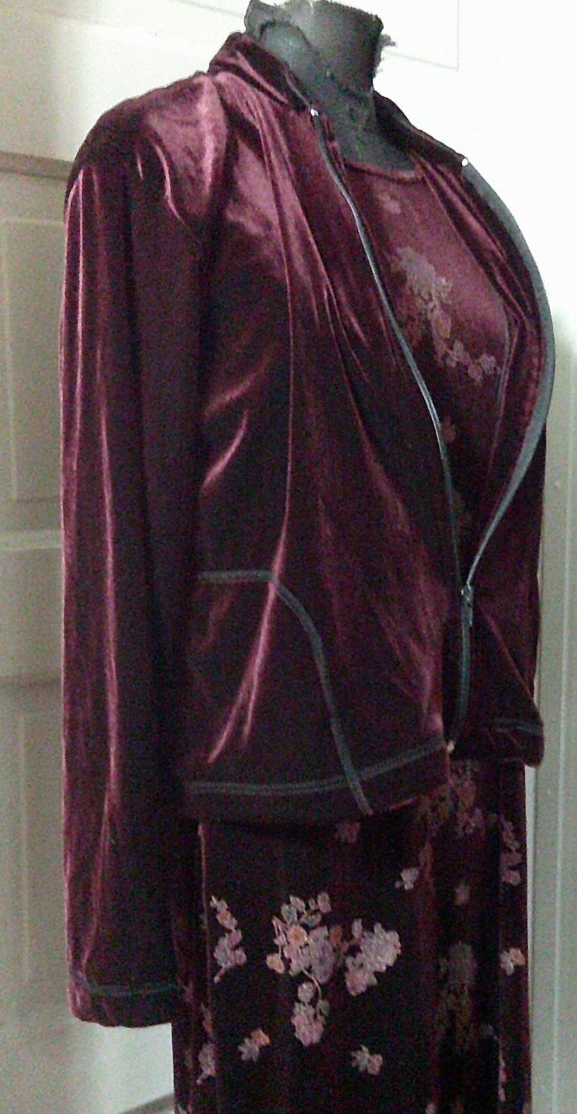 USA Made DRESSING CLIO Burgundy Floral Dress & Coordinating Jacket Velour PL