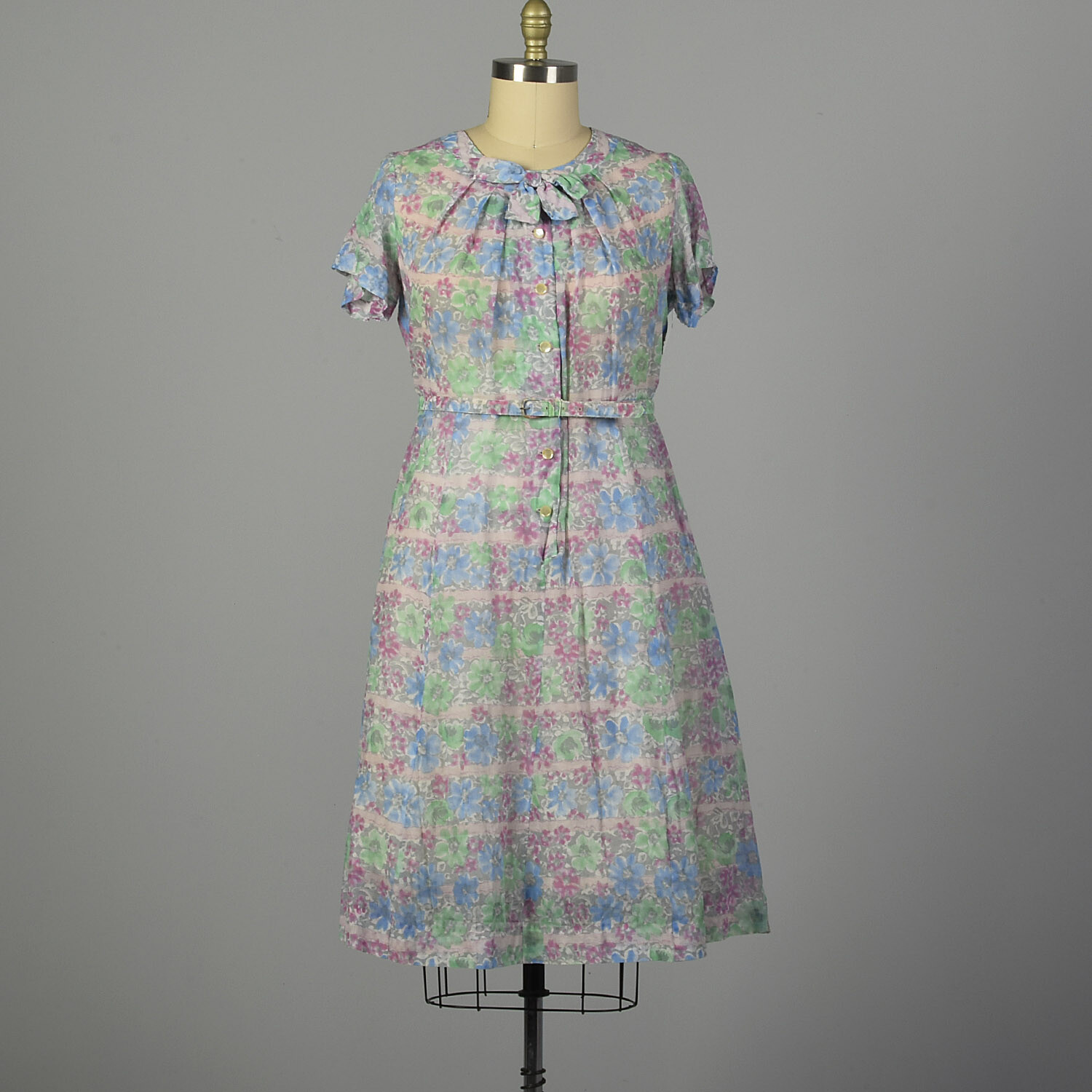 XXL 1950s Day Dress Semi-Sheer Lightweight Floral Summer Short Sleeve Casual VTG