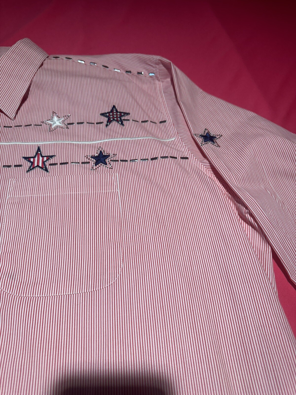 New Without Tag Patriotic Blouse Red White Blue Stars Stripes Sz XL