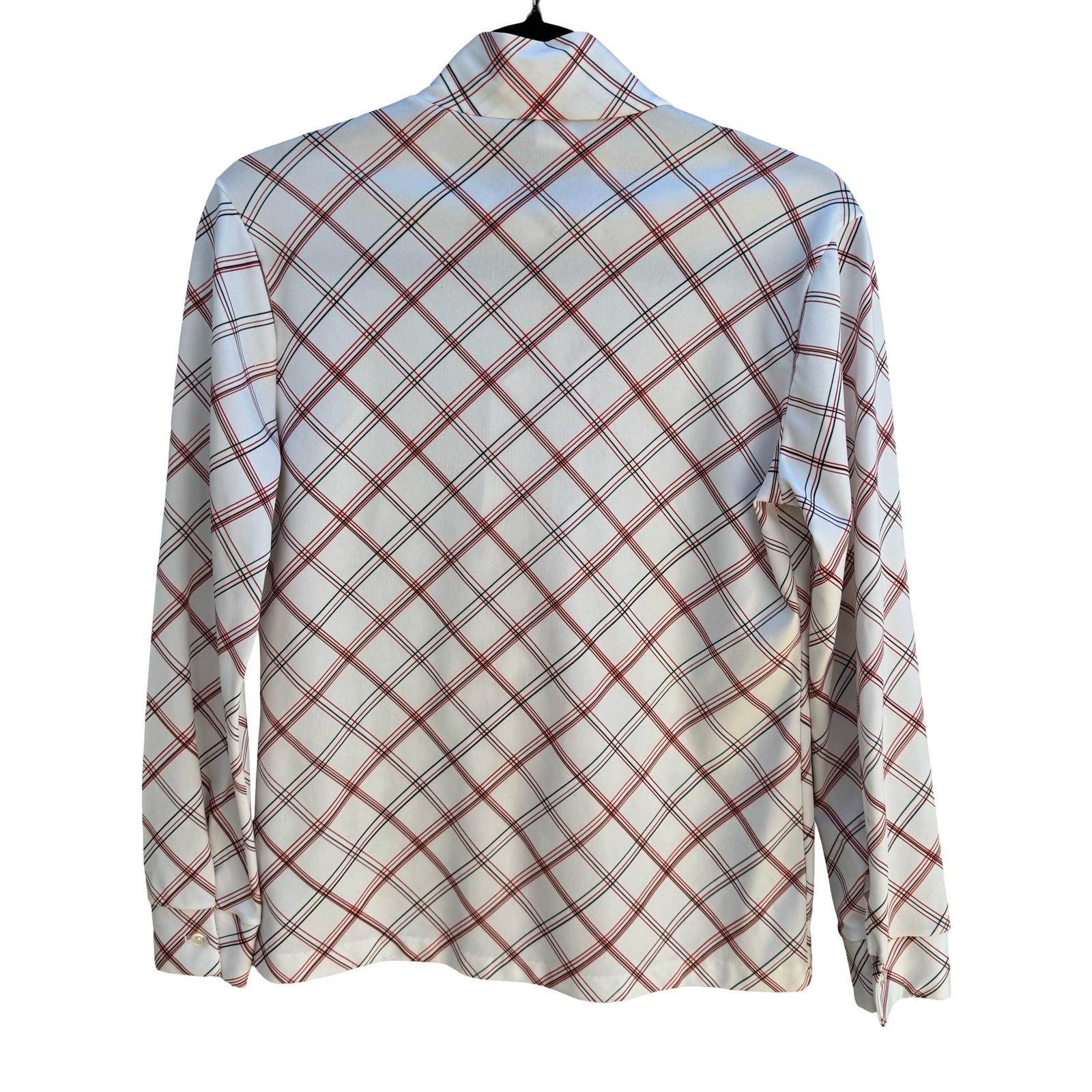 Vintage 70s Bow Tie Neck Blouse Plaid Equestrian Horse Print Americana Retro USA