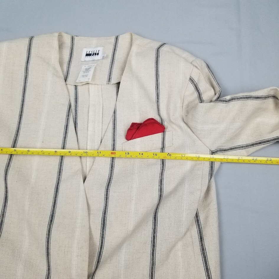 Vtg Leslie Fay Suit Blazer Size 10 Cotton Linen Blend 80s Career Cottage Retro