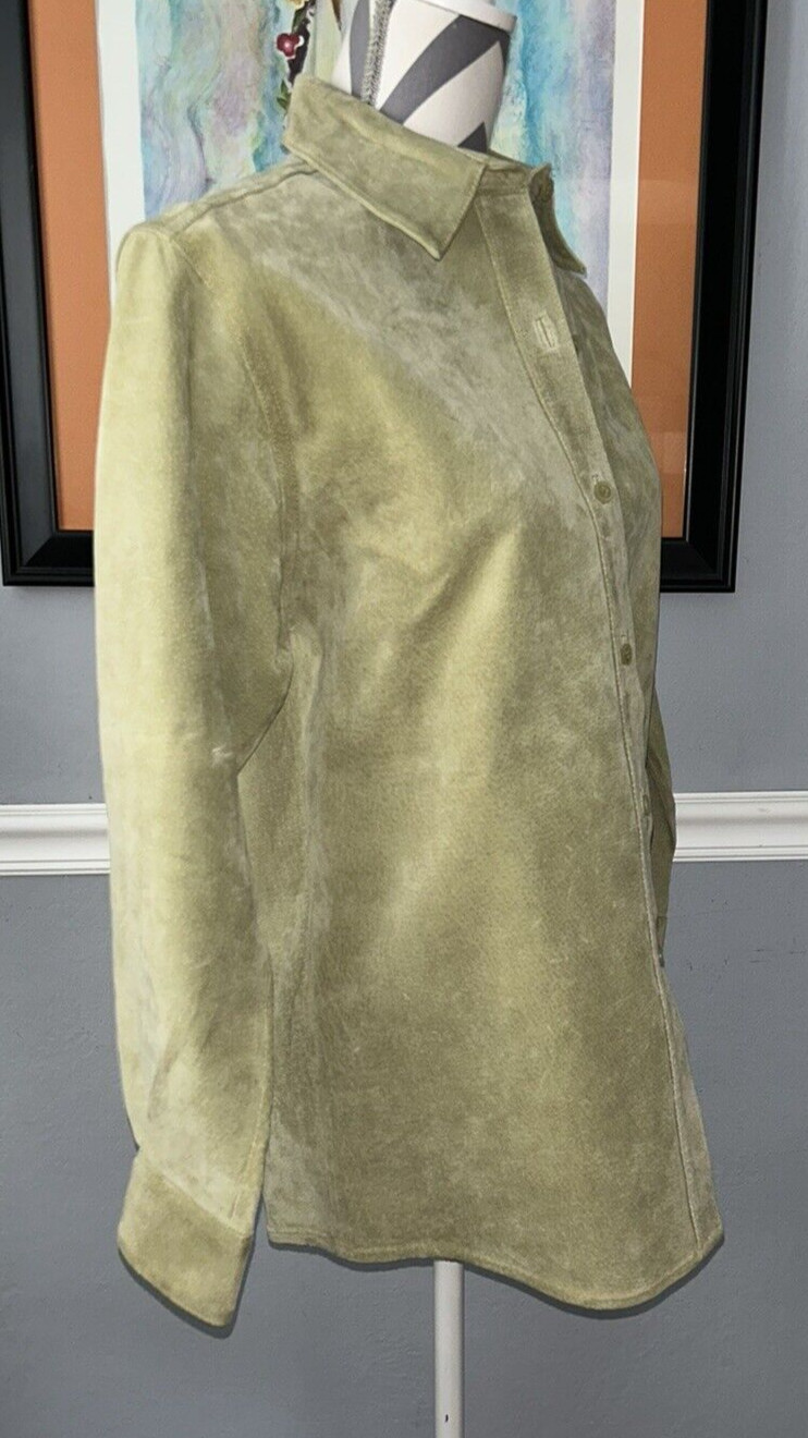 VTG Paul Harris Design Women’s Small Green Suede Leather Shirt Jacket Shacket