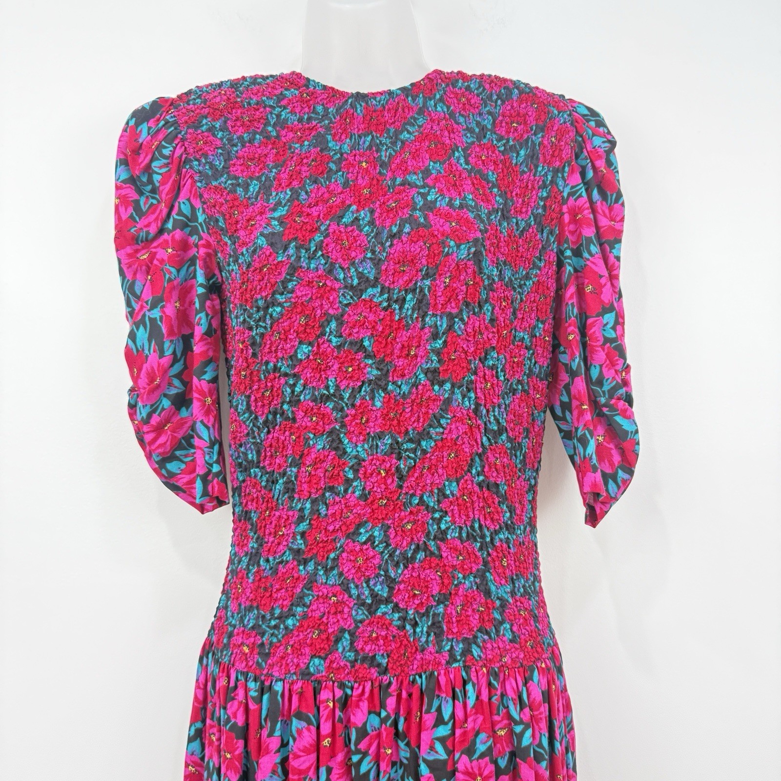 VTG Expo Dress Women’s 6 Floral Cottagecore Prairie Peasant Smocked Drop Waist