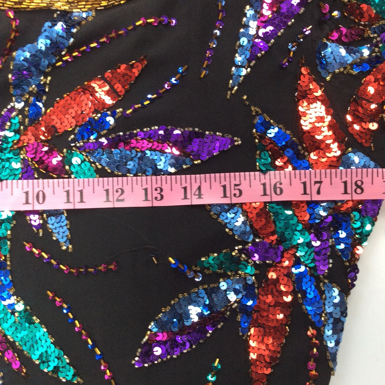 Oleg Cassini Black Tie Blouse Silk Colorful Sequin Beaded Top Vtg ?Sz S/M READ!