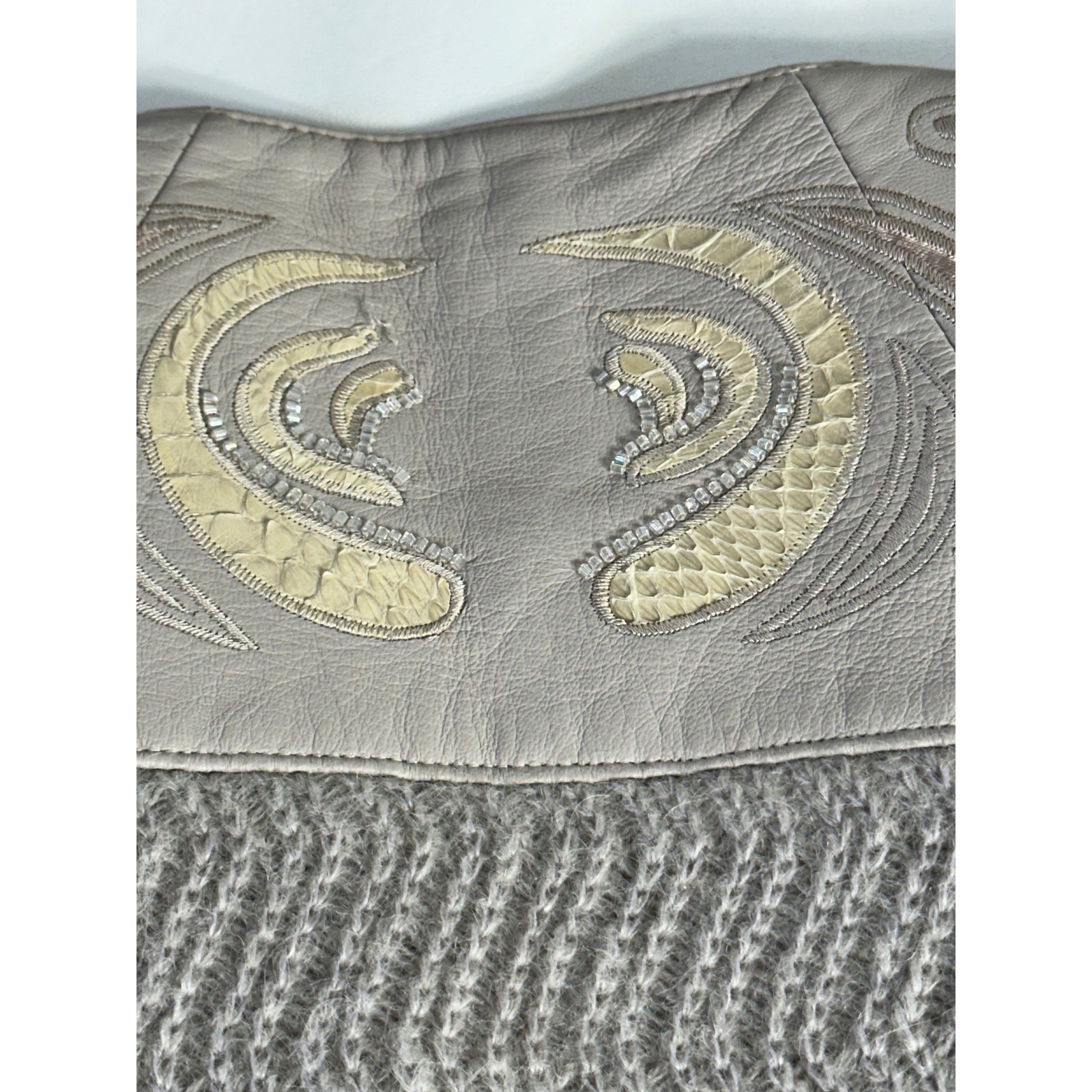Suzelle Sz Sm Vintage 80s Mohair Wool Snake Leather Cardigan Jacket Gray Sweater
