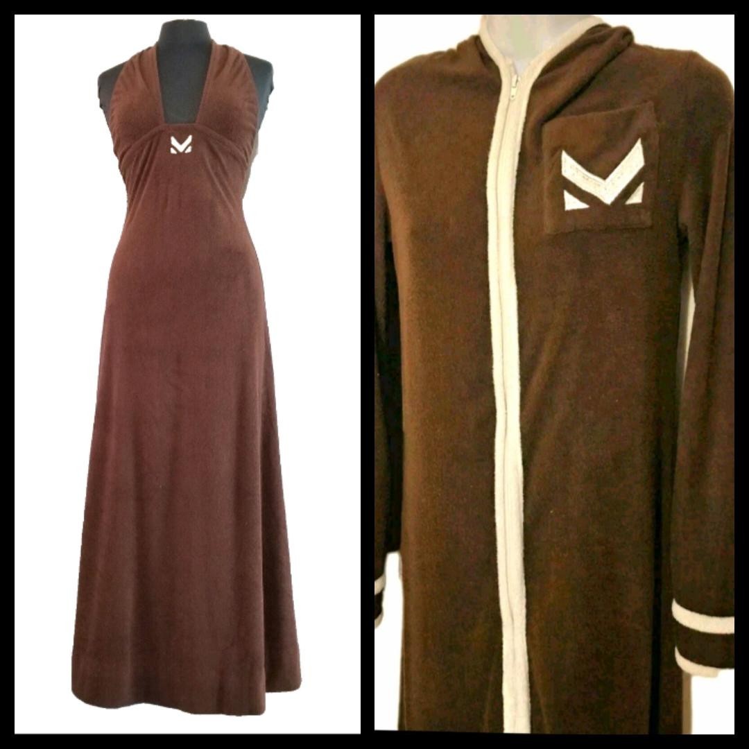 Vintage Bob Mackie Dress & Robe SET Brown Terry Cole of California RUNWAY PIECE