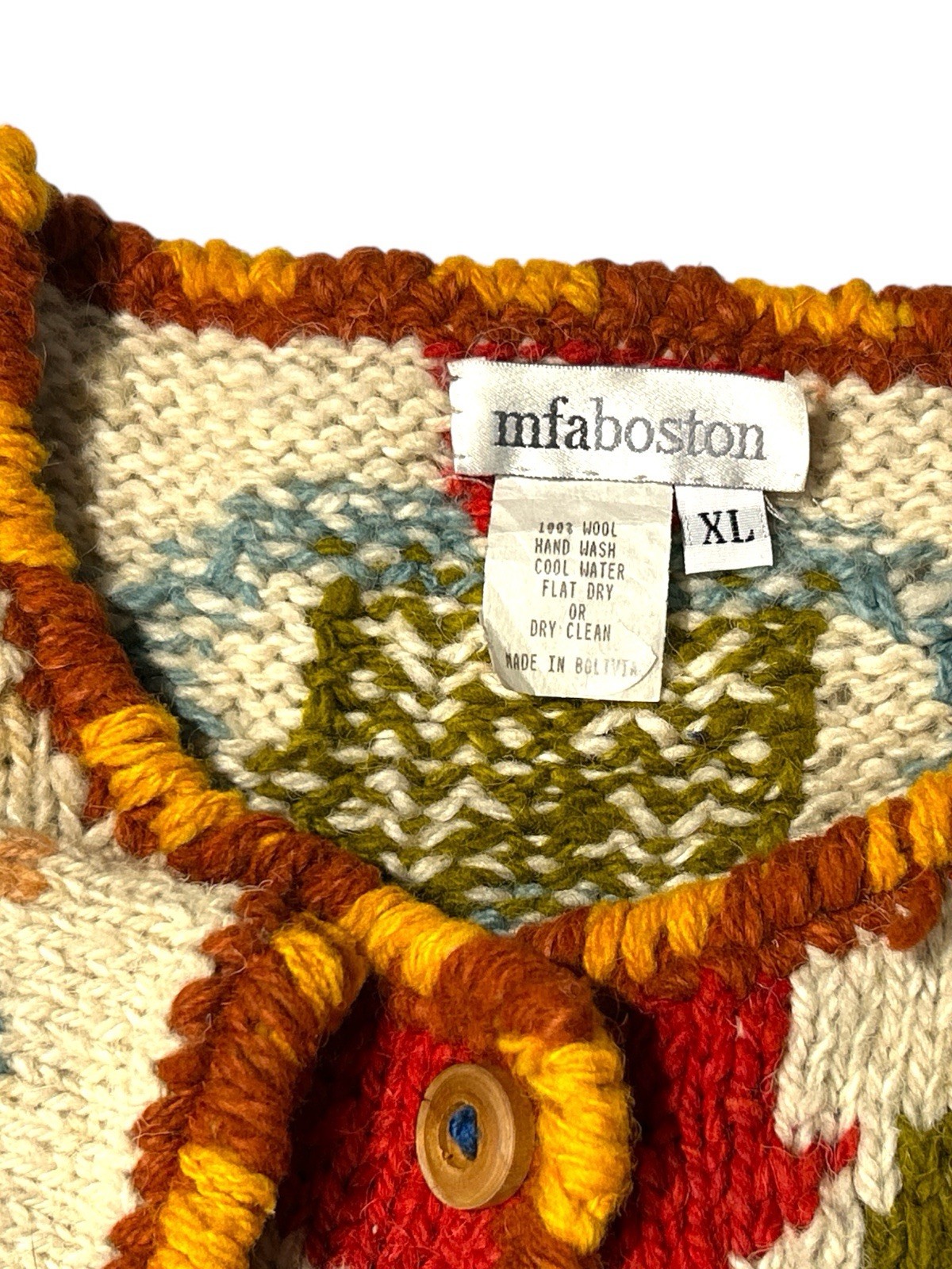 Vtg Mfaboston Button Front Chunky Knit Alpaca Blanket Jacket Size XL