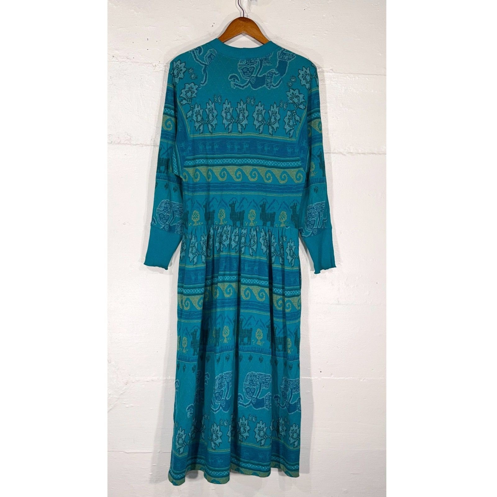 Vintage Christian de Castelnau Teal Cotton Maxi Sweatshirt Dress M Folk USA
