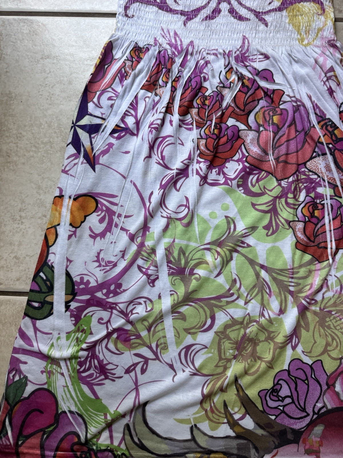 VTG CyberY2k Trashy Gyaru Ed Hardy Tattoo Graphic Heart Art Print Dress Small
