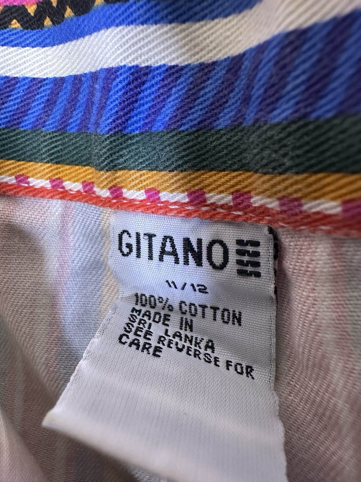 Vintage Skirt Gitano Tribal Stripe 1990s Pink White Blue Zipper Pocket Sz 11/12