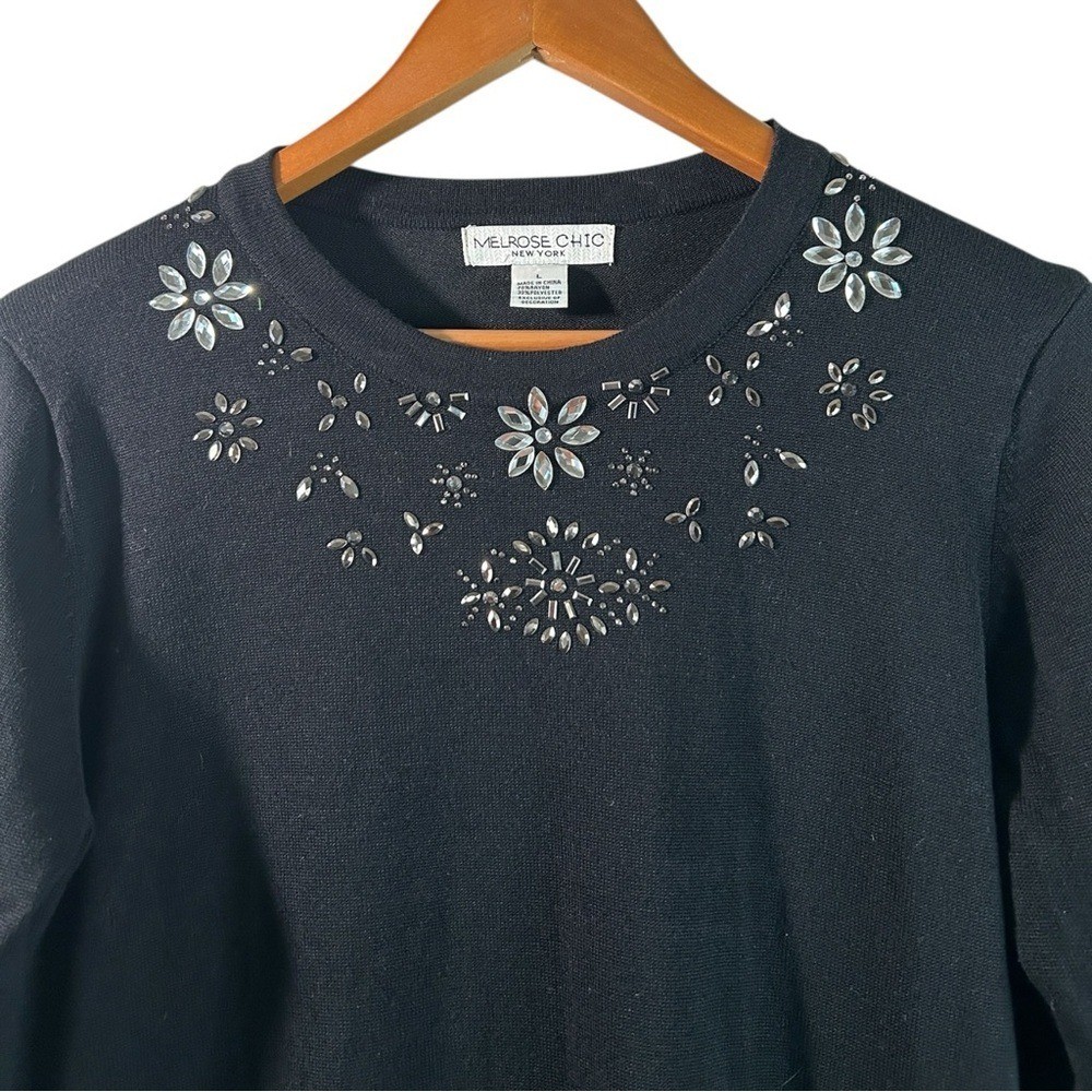 Vintage Whimsigoth Embellished Black Melrose Chic NY Cozy Fall Sweater Dress L