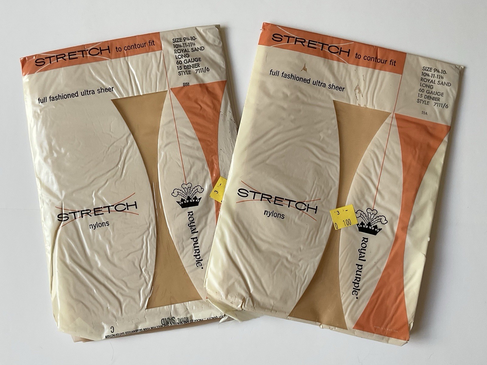 2 Pr Vtg NIP Royal Purple FF Stretch Seamed 60/15 Nylon Stockings Long 9.5-11.5