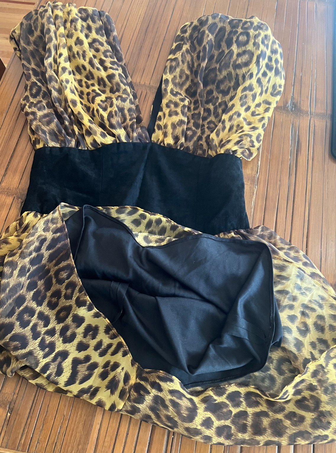VTG 80s Climax Karen Okada for David Howard Leopard Chiffon & Suede Bodice 11/12