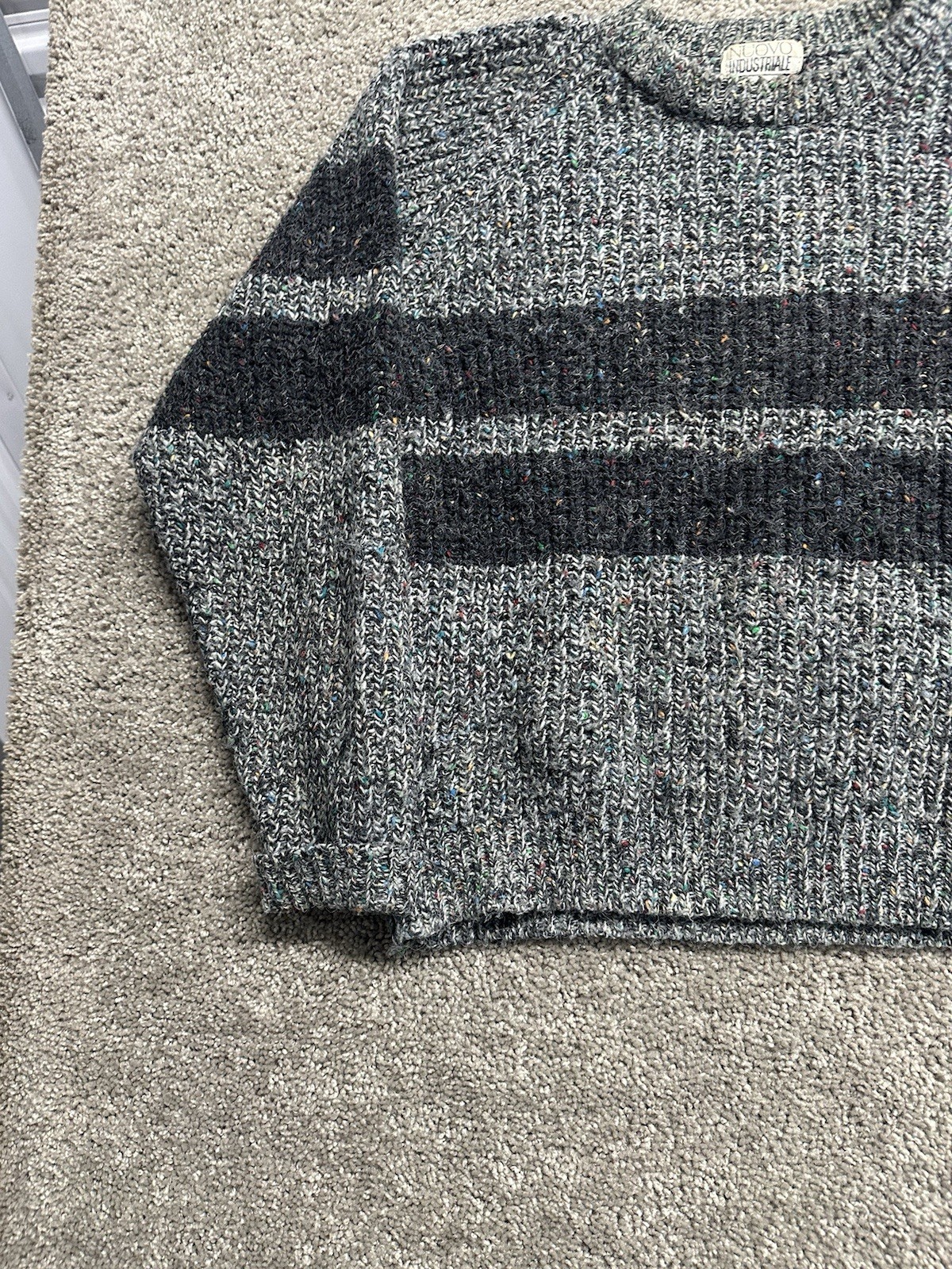 Vintage 80s Nuovo Industriale Womens Grey Multicolor Striped Crewneck Sweater M