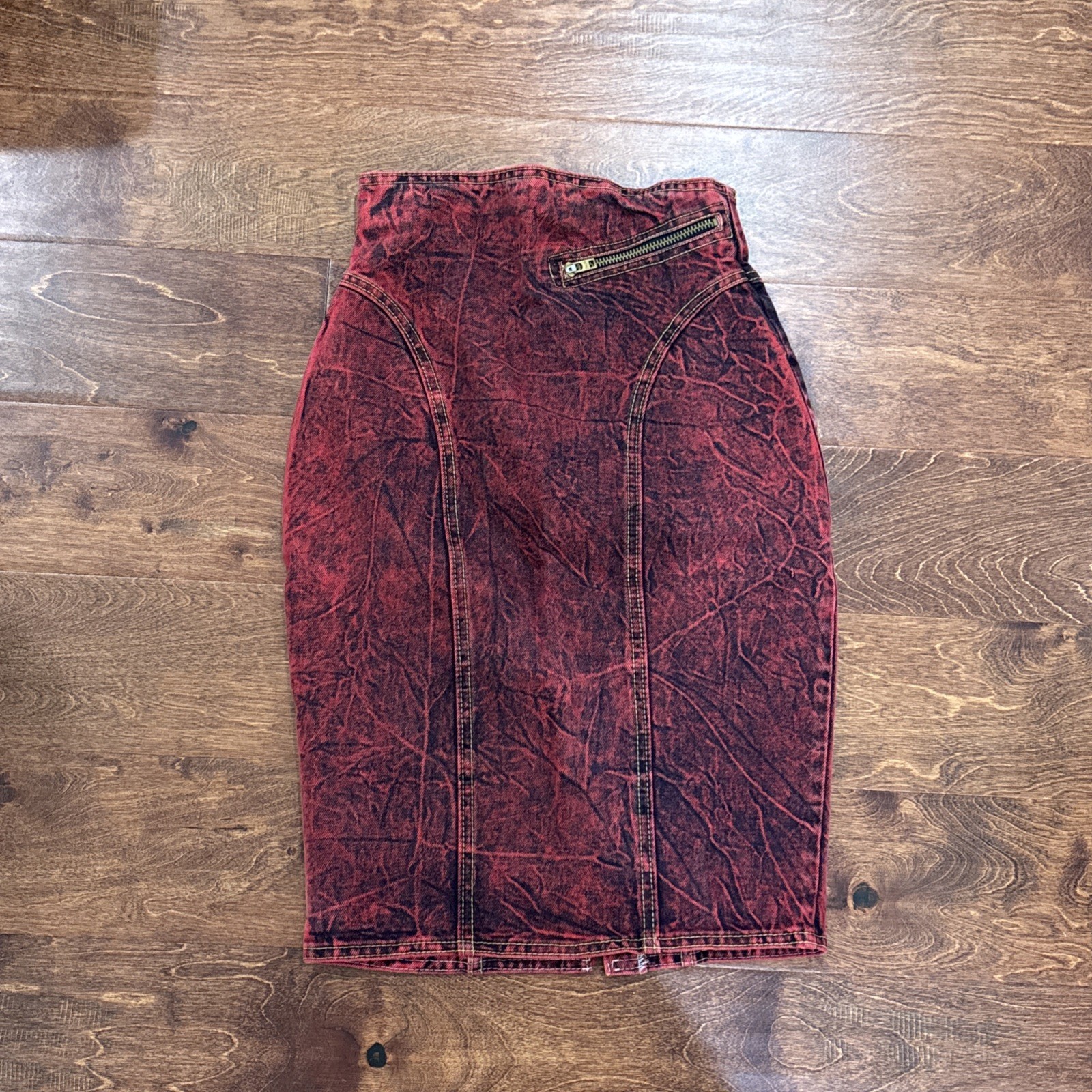 Vintage Chemin De Fer Red Acid Wash Denim Jeans Pencil Skirt Size 1 Retro Y2K