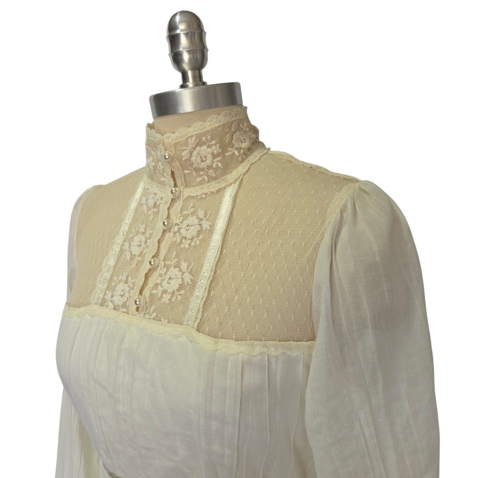 Gunne Sax Wedding Dress Size 11 Ivory Lace Vintage 70s Prairie Bridal Gown