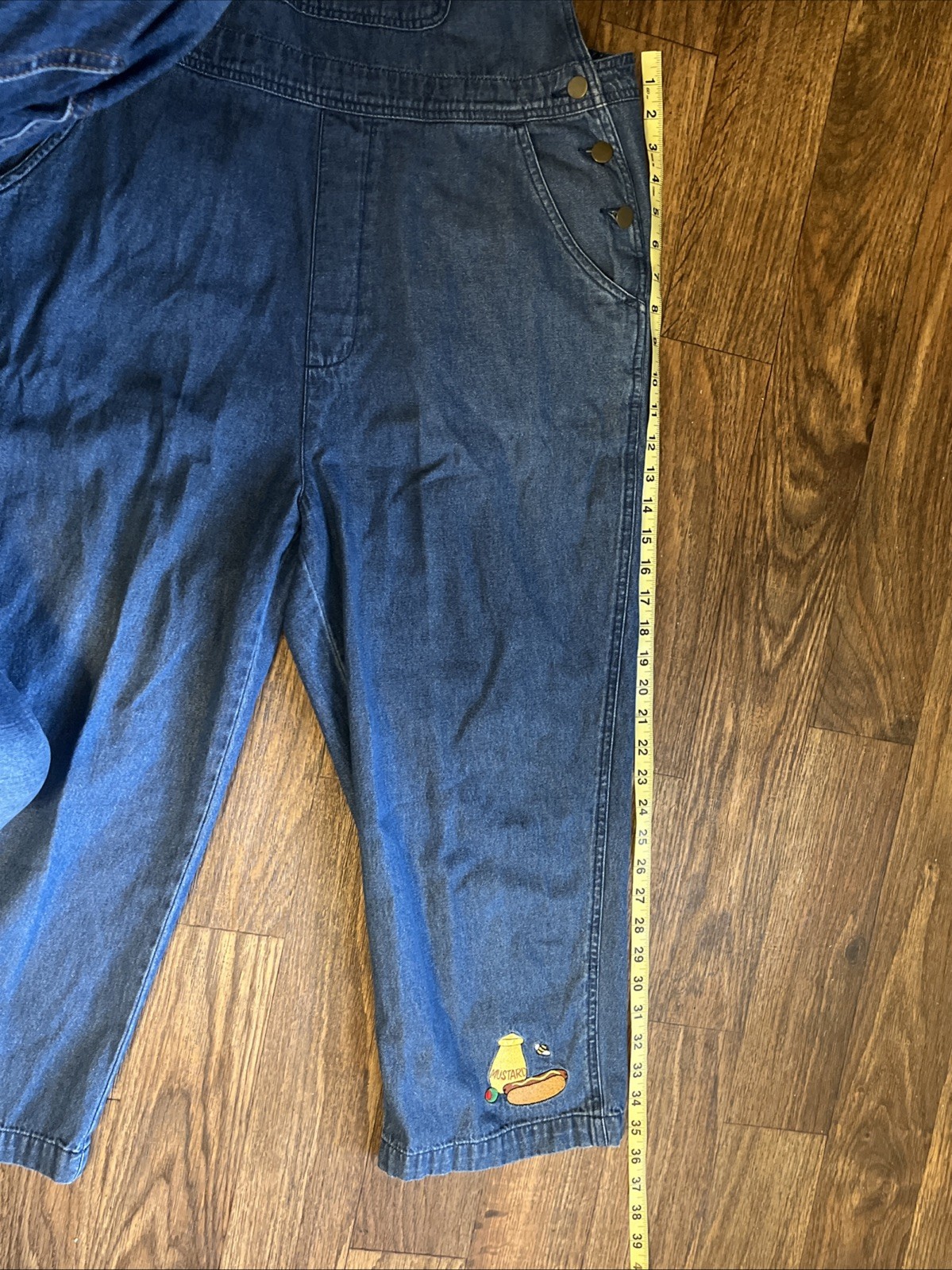 Mandal Bay Vintage 90s Denim Overalls XXL Applique Heart Hotdog Mustard Bee W