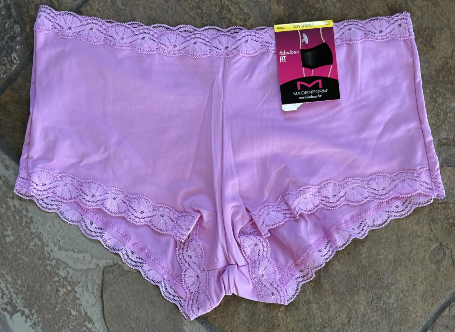 MAIDENFORM Med PINK Silky Smooth Lace Trim Boyshort Panties #40760 NWT