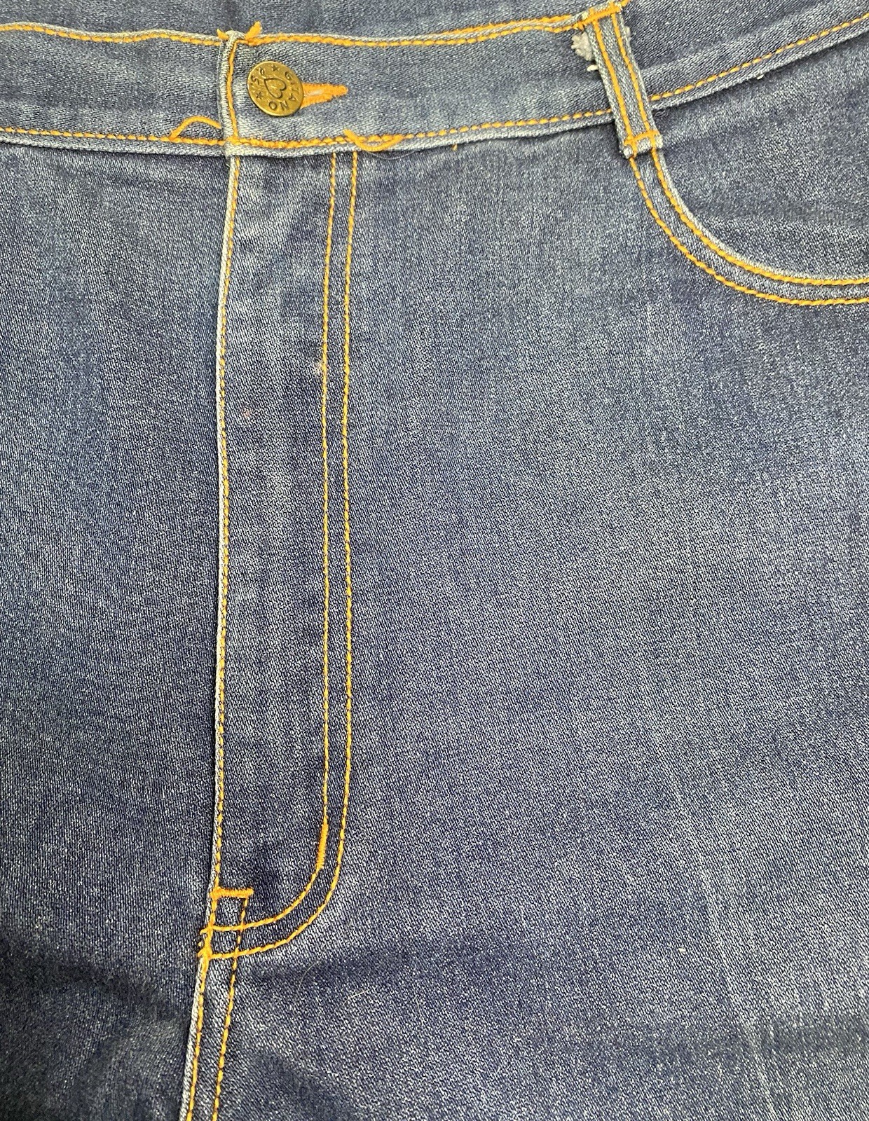 Vintage PS Gitano Jeans Curvy Short Waist 38 Blue Denim Orange Stitching