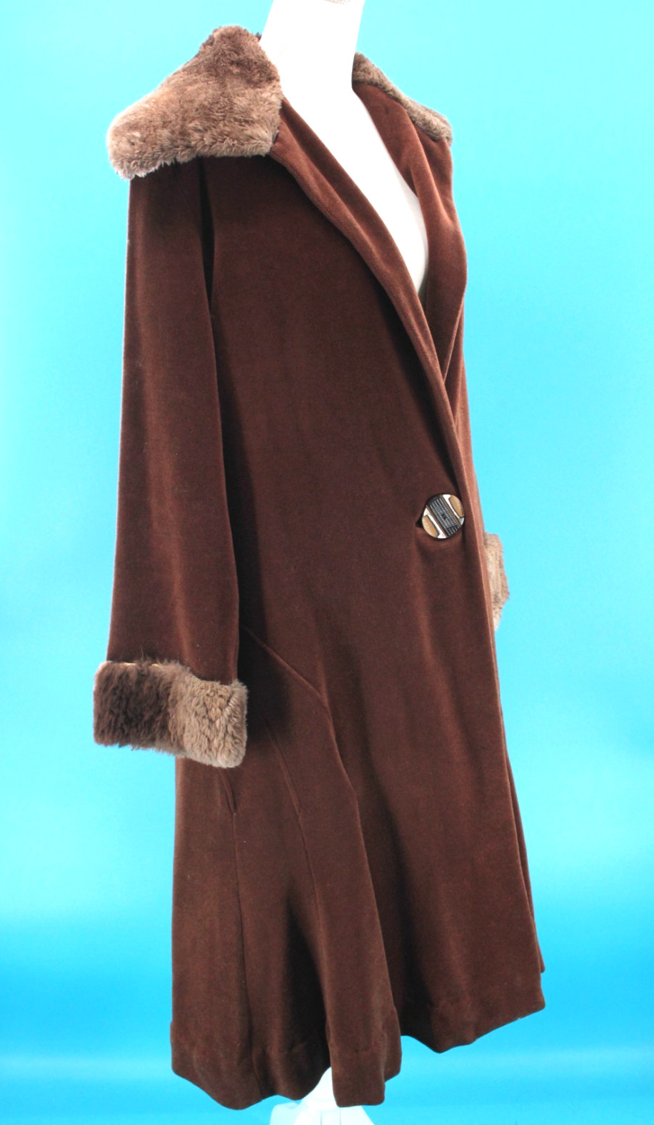 VTG Women’s 30s Brown Wool Coat W/ Fur Trim Collar & Sleeve Cuffs Sz M 1930s