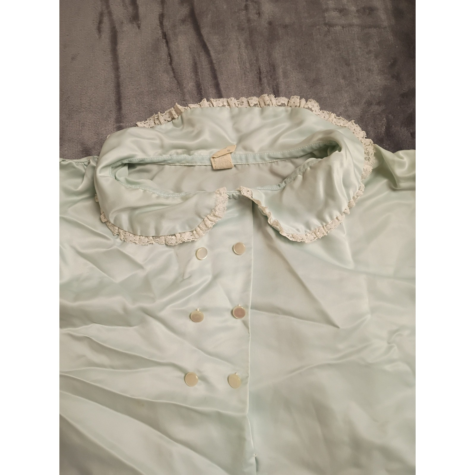 Leonora Vintage Nightgown Womens Small Mint Green Satin Lace Trim Regencycore