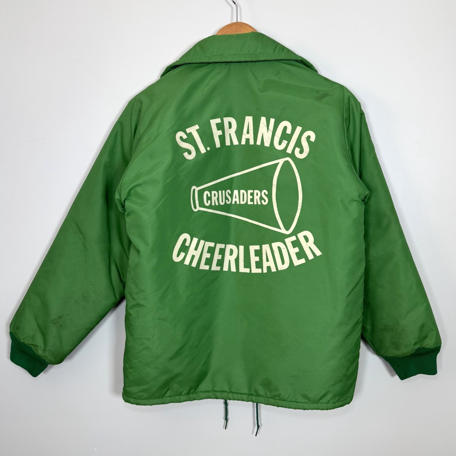 Vintage Cheerleader Coach Jacket Womens S USA Sherpa Lining Chain Stitch 70s 80s