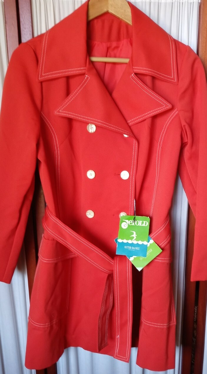 NWT 70s Raincoat Outer Banks by Jerold Rust Orange Vintage Trench Jacket Size 12