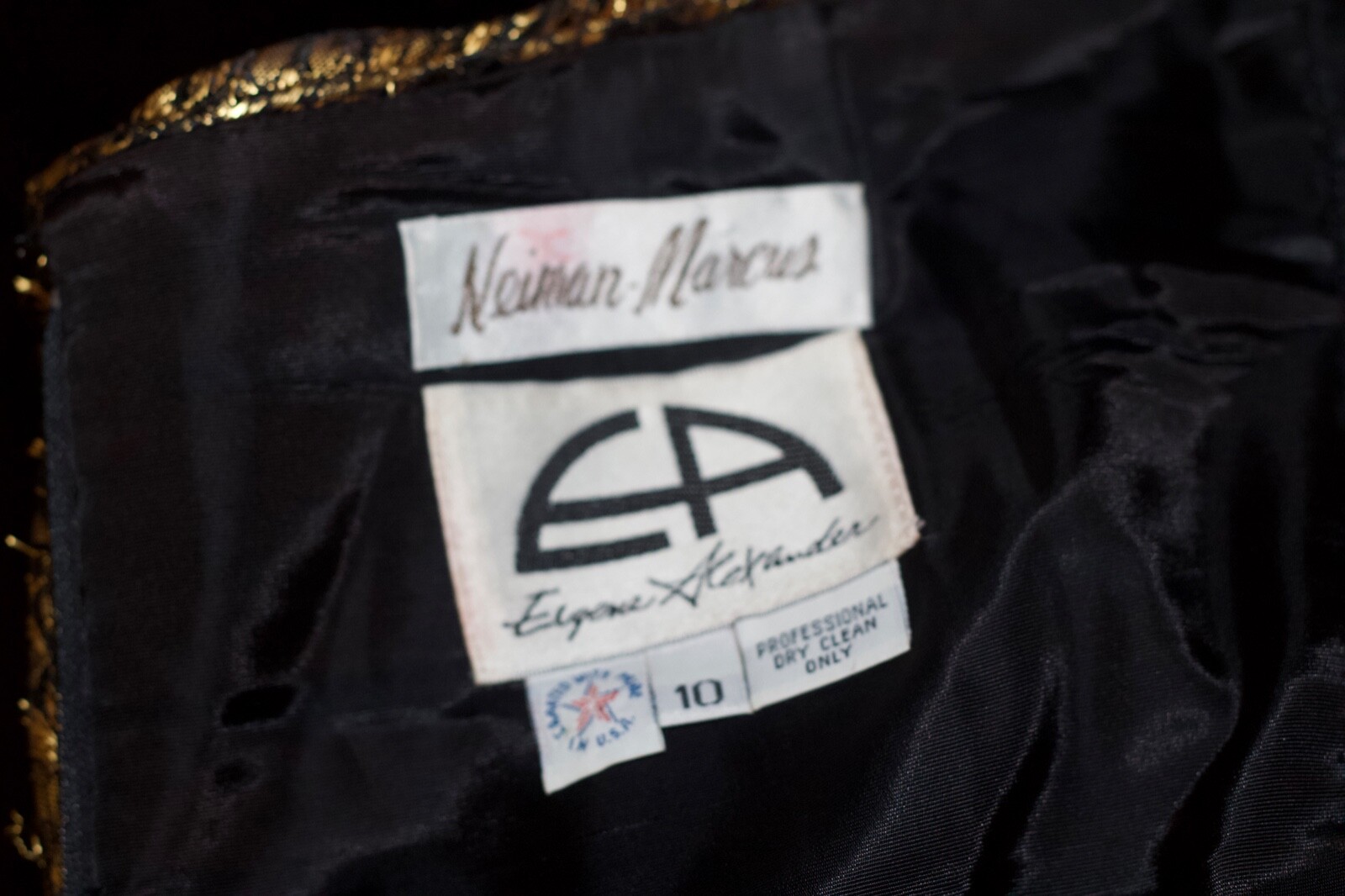 VTG 70s Eugene Alexader Formal Long Gold Black Velvet Evening Dress Sz10