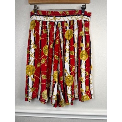 Venezia Vintage Red Nautical Chain Print Shorts Womens 18 High Waist Rayon Pleat