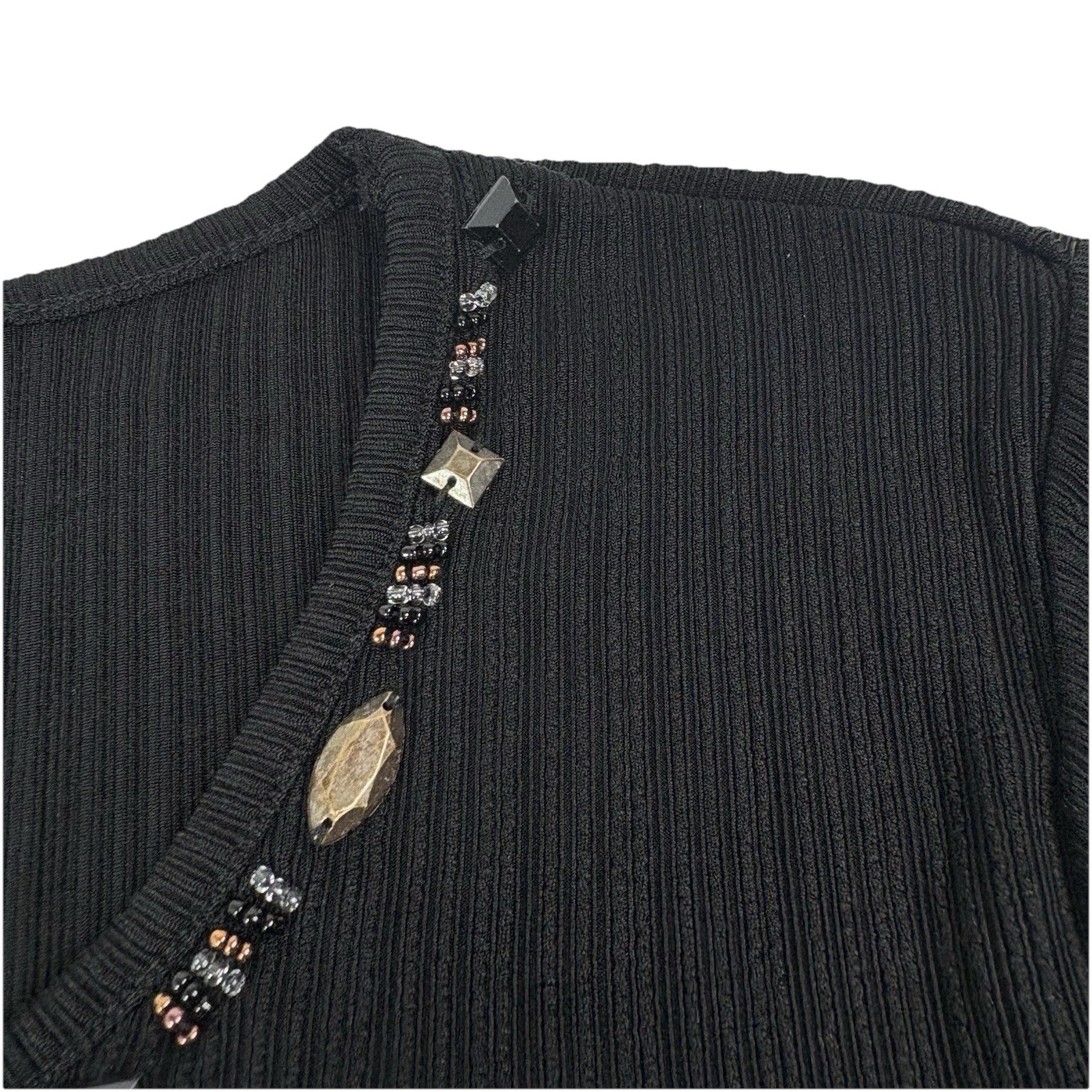 Vintage TanJay 3-Piece Set Black Ribbed Skirt Top Jacket Size S/P Beaded Neck