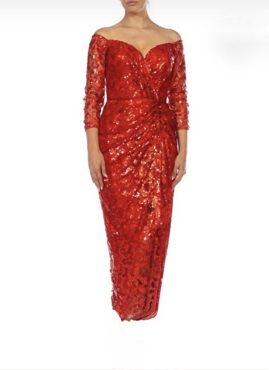 1980s Vicky Tiel Vintage Red Sequin Beaded Metallic Lace Nordstrom Dress 6