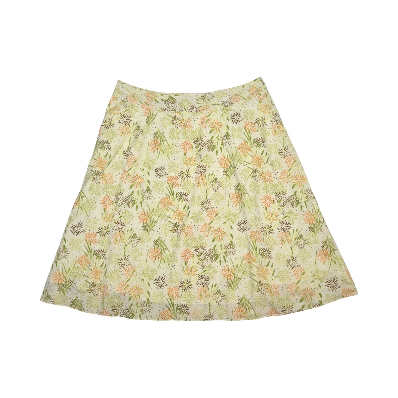 VTG Y2K Sigrid Olsen Floral Cotton A-Line Skirt Green Orange Cream LG 12 Twee