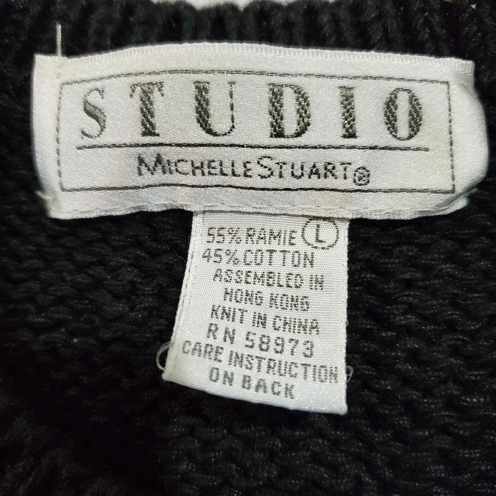 Michelle Stuart Studio Vintage 90’s Black Floral Knit Cardigan Size Large
