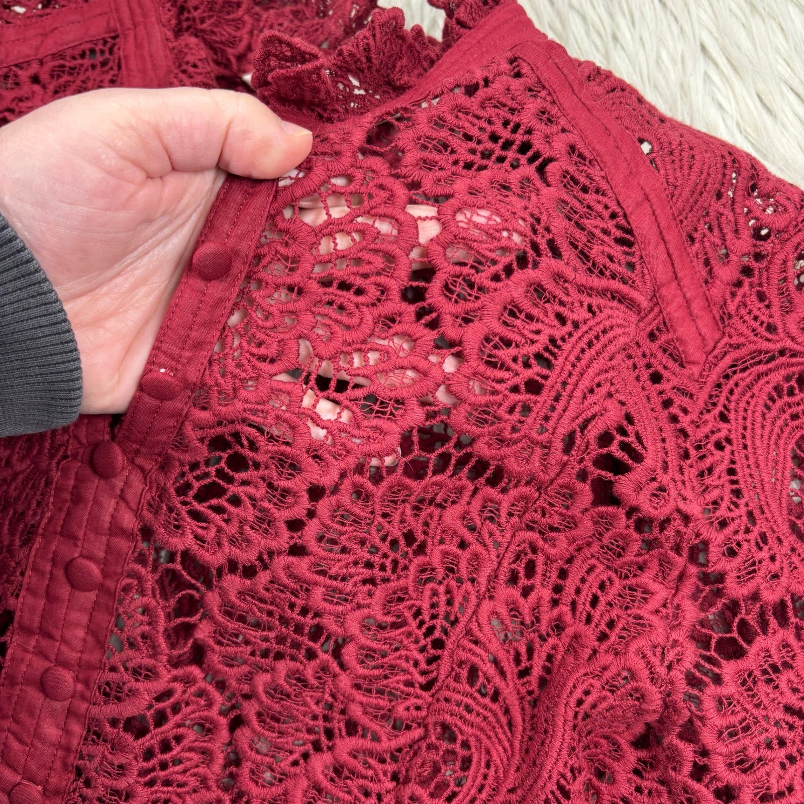 Soft Surroundings Women’s XS Red Lace Button Front Blouse Top Romantic Victorian