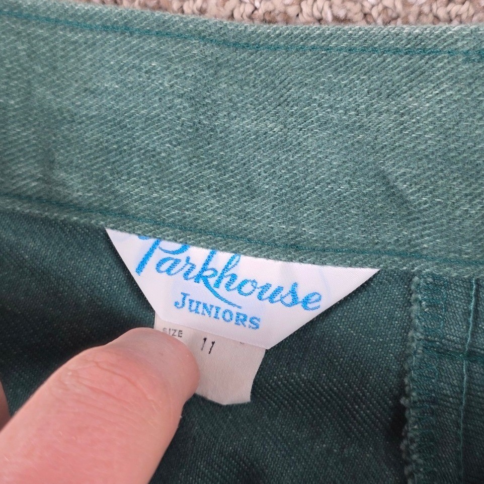Vintage 70s Parkhouse Juniors Green Cotton Flare Leg Bell Bottom Pants 30×30