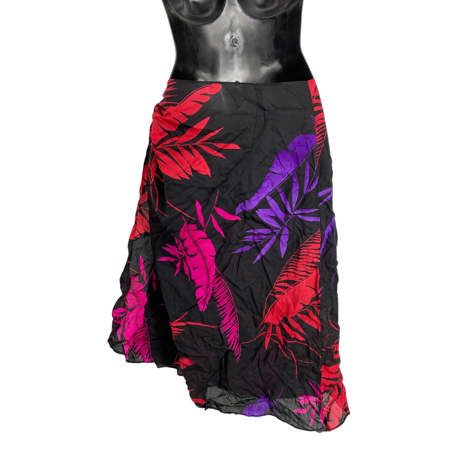 Vintage Sarong Wrap Skirt Womens One Size Black Pink Purple Floral Print