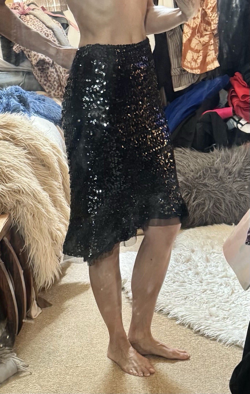 Vtg Nanette Lepore Black Sequin Mermaid Skirt High Low Pencil 4 S Flute