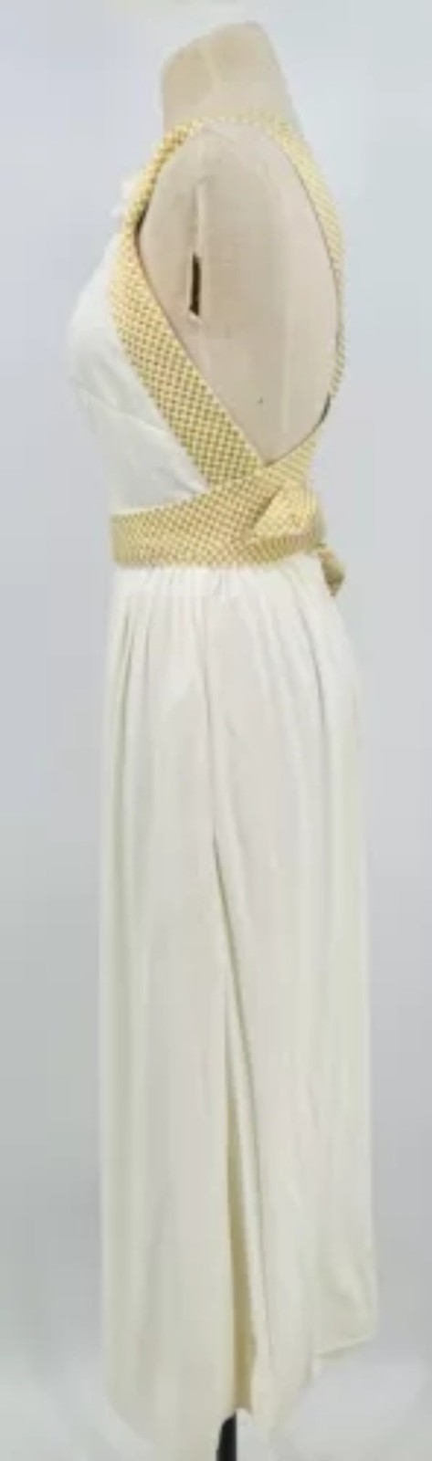 Vintage 70s Lillie Rubin White Gold Halter Cross Back Disco Maxi Dress Size XS