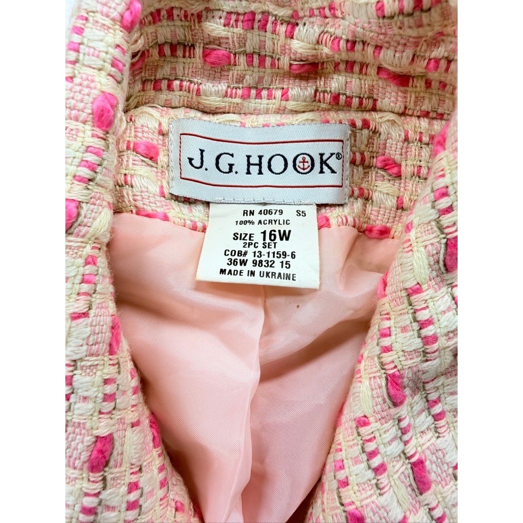 Vintage J.G. Hook Pink Bouclé Tweed Skirt Suit 2 Pc Women’s 16W