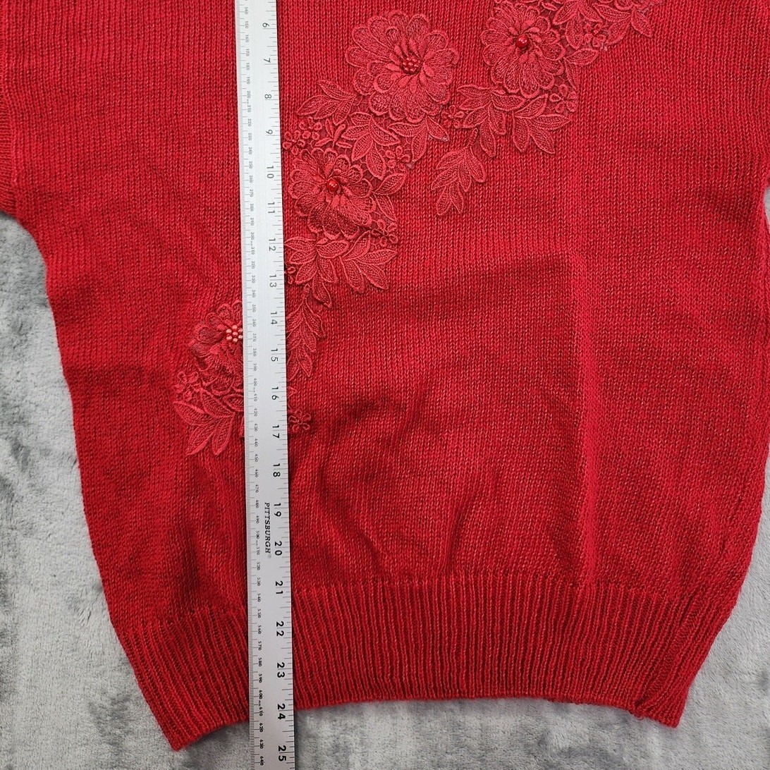 Vintage Beautifully Mine Sweater Womens M Red Crew Neck Pullover Pearls Beaded
